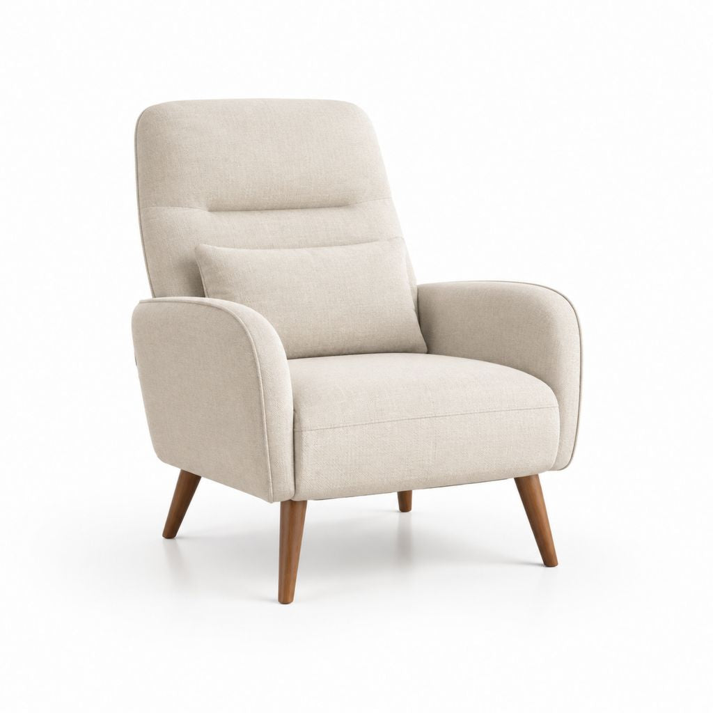 Poltrona da soggiorno beige in poliestere con gambe in legno massello 80 x 85 x 100 cm