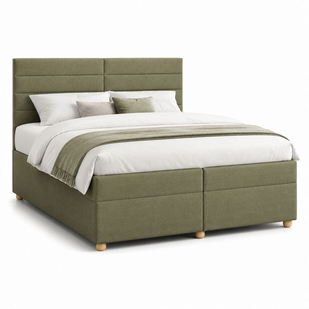 Letto matrimoniale imbottito verde oliva in poliestere rettangolare con testiera 180 x 215 x 115 cm