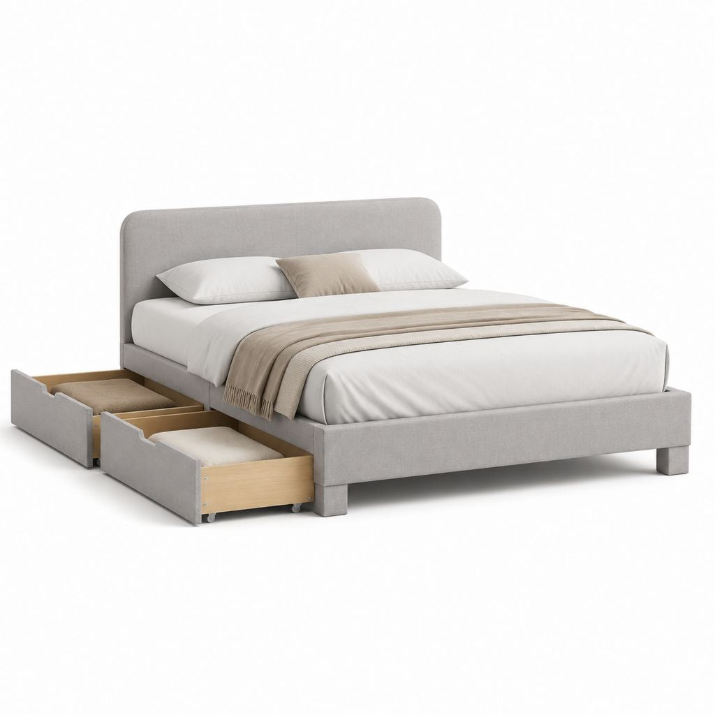 Letto matrimoniale con 2 cassetti grigio chiaro in poliestere 160 x 200 cm