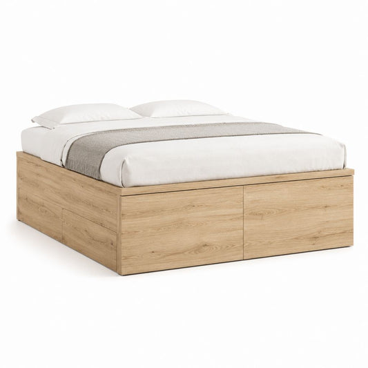 Letto contenitore matrimoniale rovere naturale in pannello truciolare 160 x 200 cm