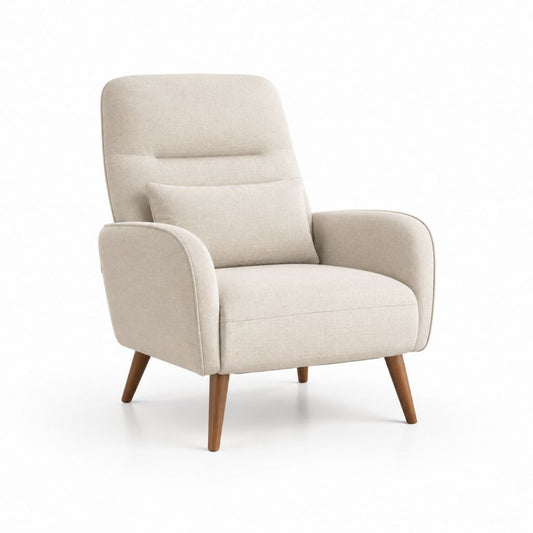 Poltrona da soggiorno beige in poliestere con gambe in legno massello 80 x 85 x 100 cm