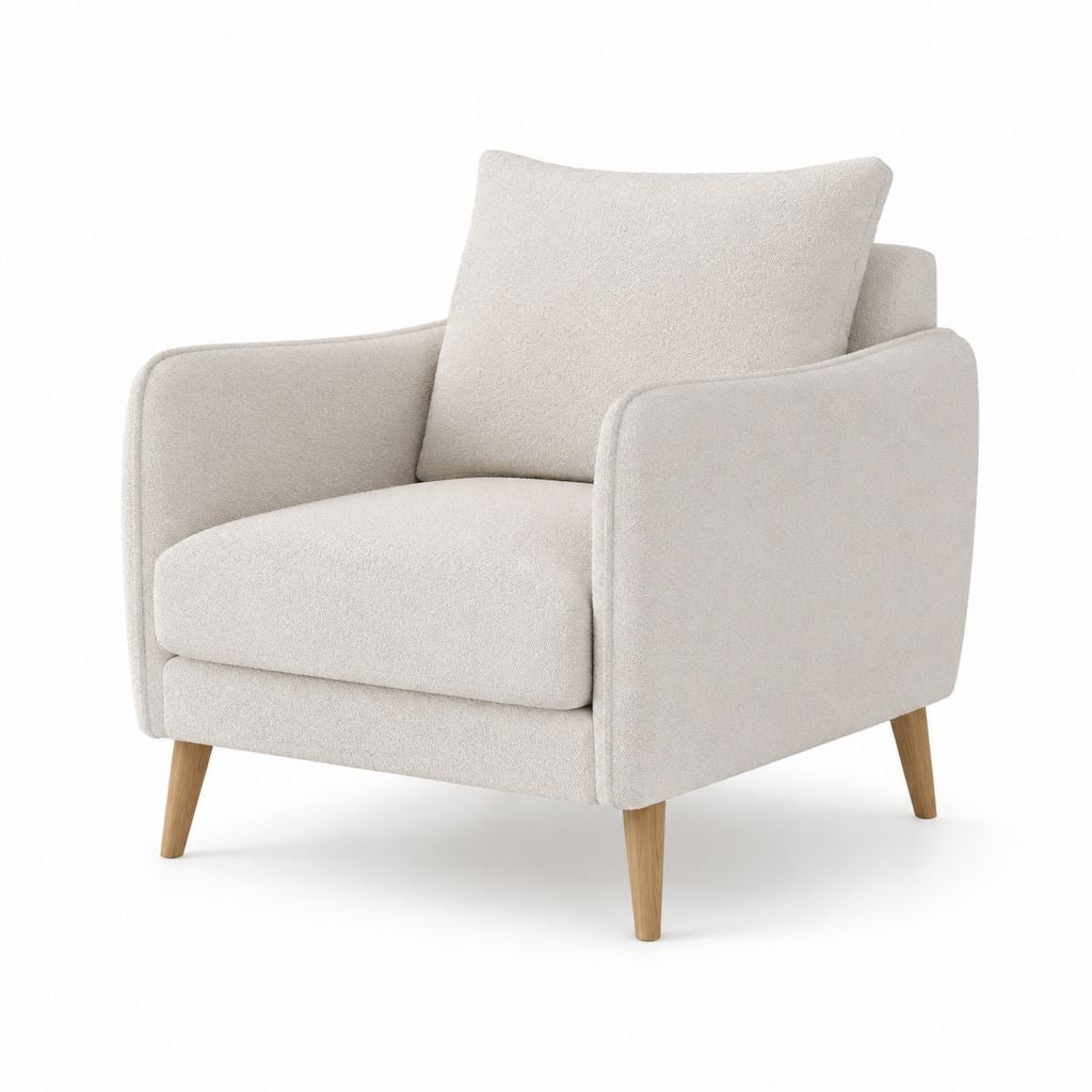 Poltrona da soggiorno beige in poliestere bouclé con gambe in legno massello 78 x 82 x 86 cm