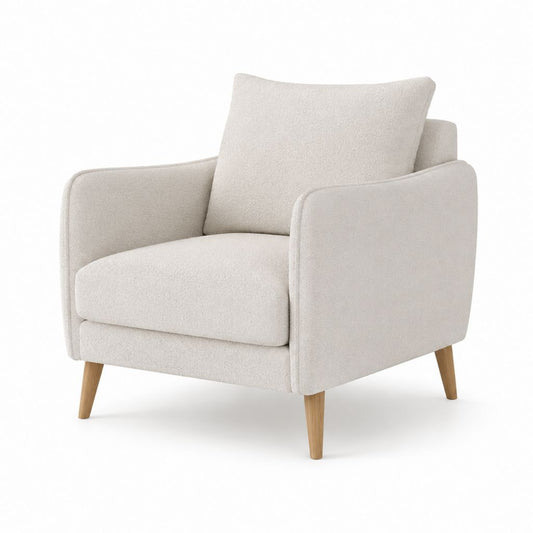 Poltrona da soggiorno beige in poliestere bouclé con gambe in legno massello 78 x 82 x 86 cm