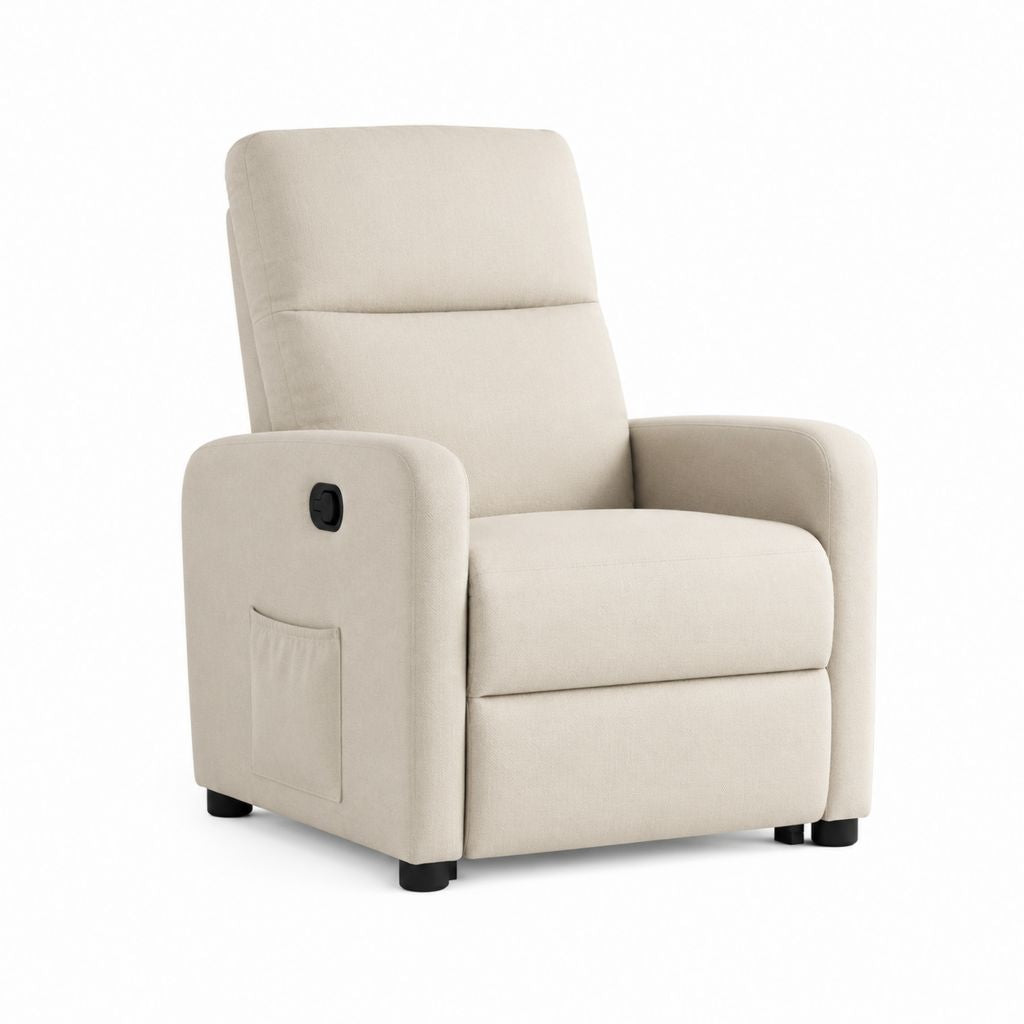 Poltrona relax reclinabile beige in poliestere con tasca laterale 80 x 94 x 103 cm