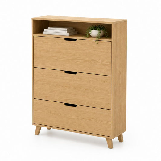 Scarpiera salvaspazio a 3 ribalte rovere chiaro in pannello truciolare 80 x 35 x 105 cm