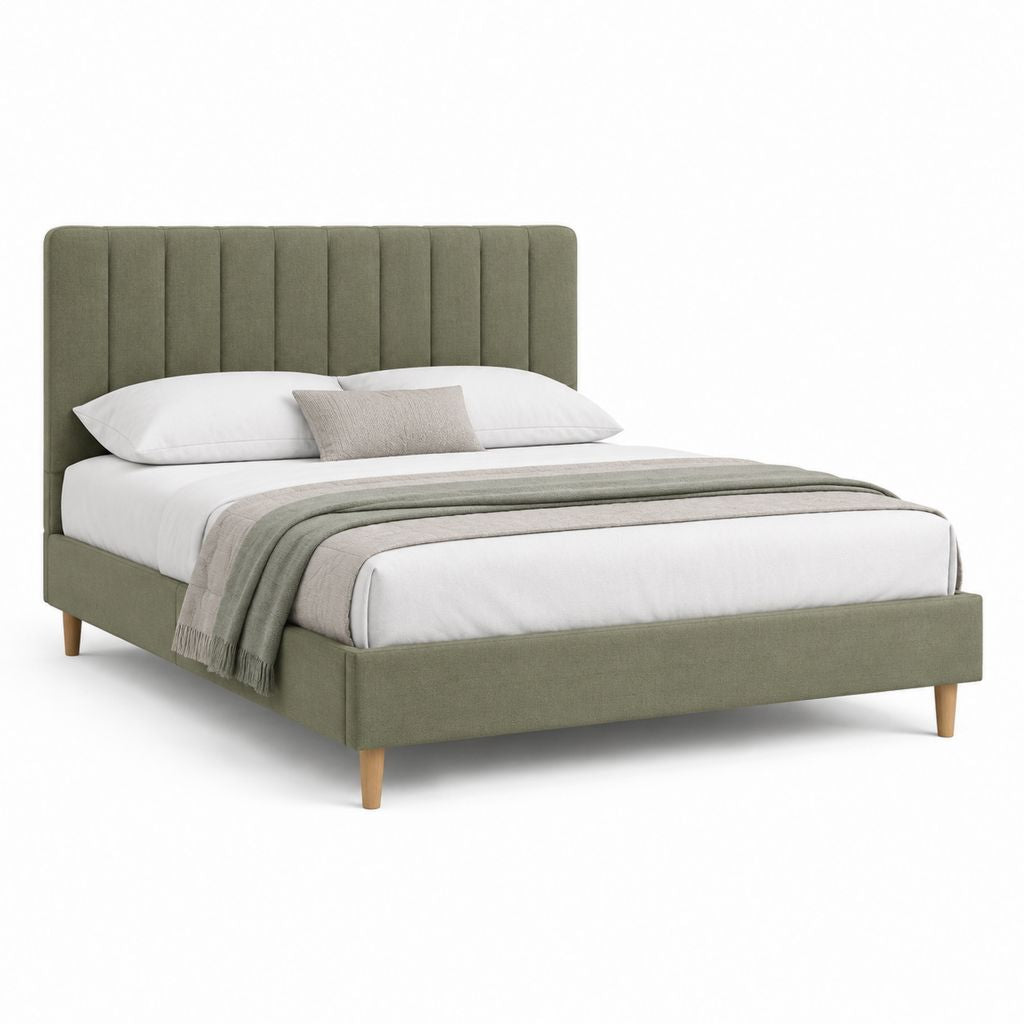 Letto matrimoniale imbottito verde oliva in poliestere con testiera alta 160 x 200 cm