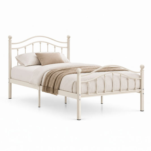 Letto matrimoniale struttura letto in acciaio bianco avorio con testiera e pediera curve 140 x 190 cm