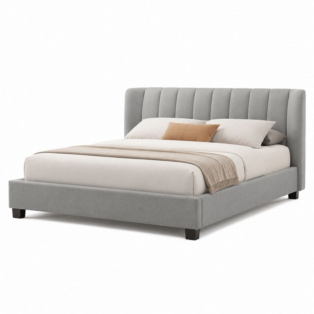 Letto matrimoniale imbottito grigio in poliestere 174 x 218 x 115 cm