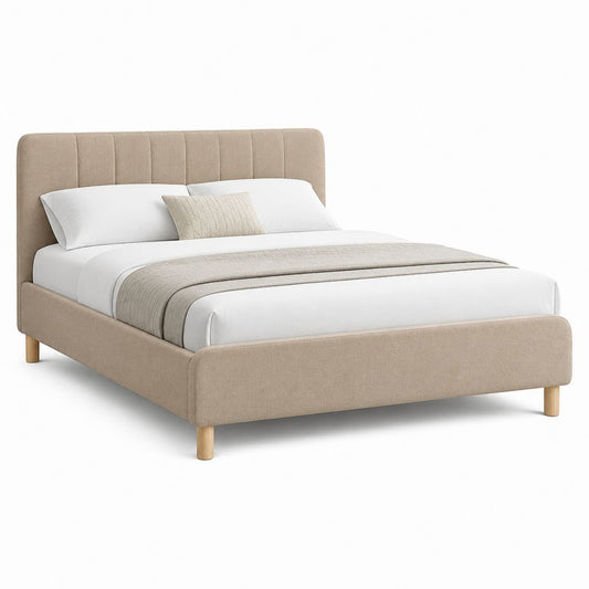 Letto matrimoniale imbottito beige in poliestere rettangolare 160 x 200 cm