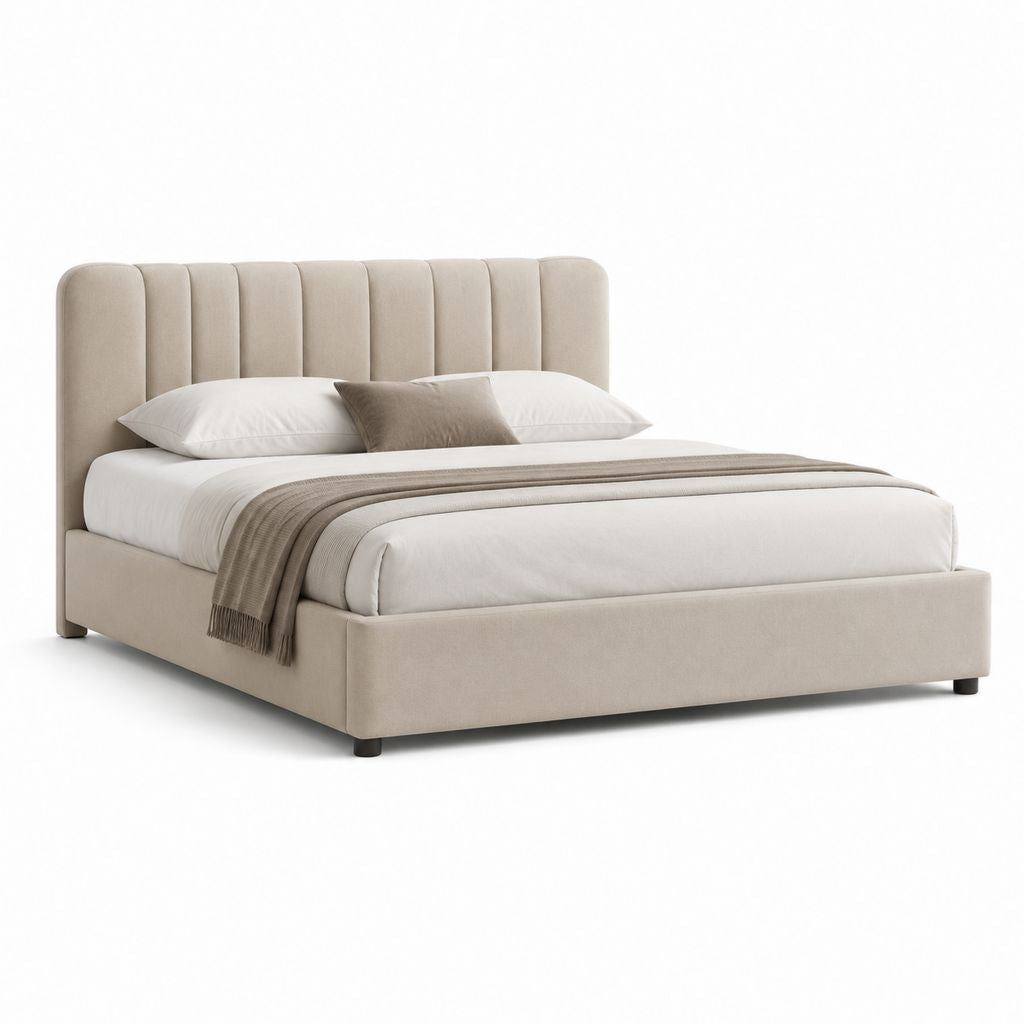 Letto matrimoniale imbottito beige in poliestere rettangolare 160 x 200 cm