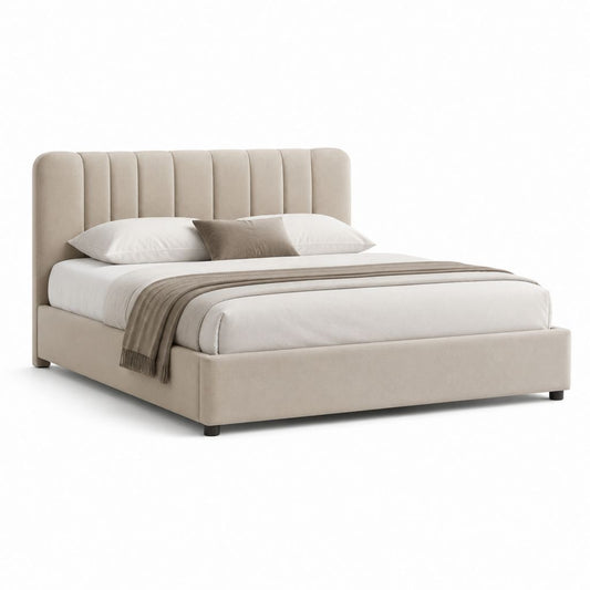 Letto matrimoniale imbottito beige in poliestere rettangolare 160 x 200 cm