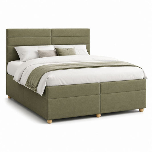 Letto matrimoniale imbottito verde oliva in poliestere rettangolare con testiera 180 x 215 x 115 cm