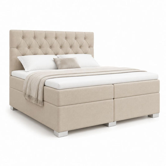 Letto matrimoniale imbottito beige in poliestere rettangolare 160 x 200 cm