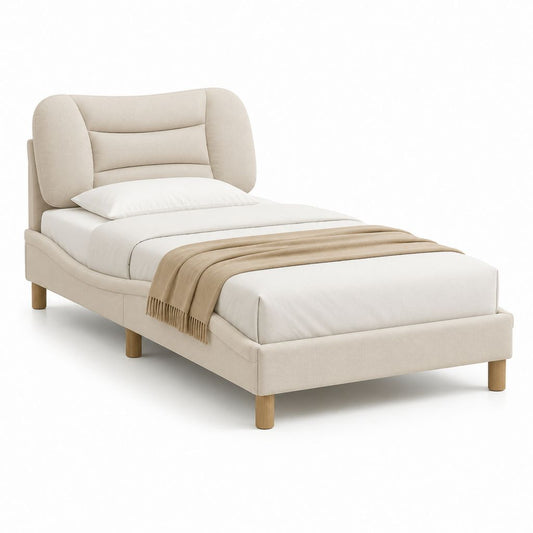 Letto singolo imbottito beige in poliestere 90 x 200 cm