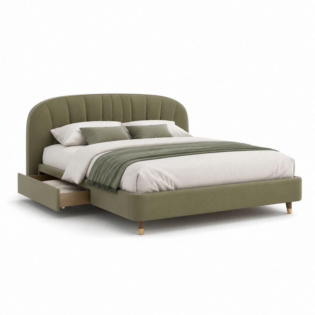 Letto matrimoniale con contenitore verde in poliestere 170 x 215 cm