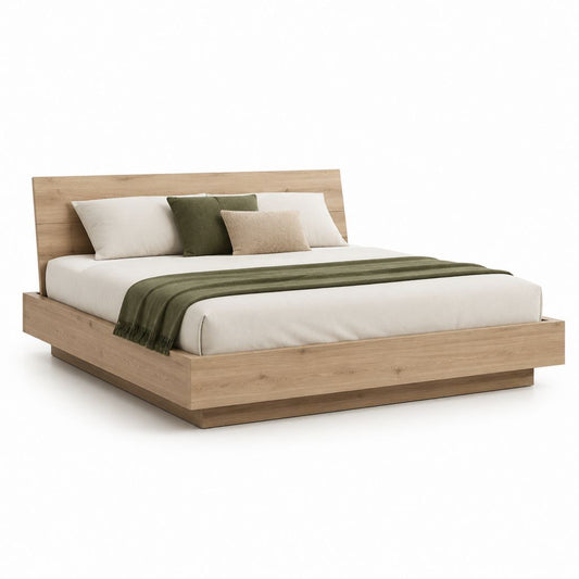Letto matrimoniale con struttura in legno ingegnerizzato rovere chiaro 160 x 200 cm