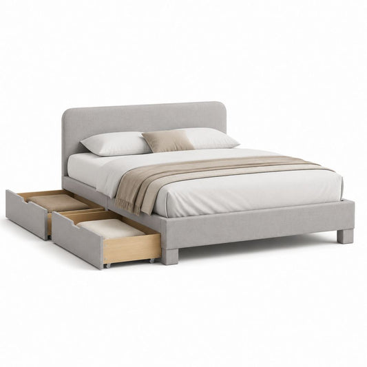 Letto matrimoniale con 2 cassetti grigio chiaro in poliestere 160 x 200 cm