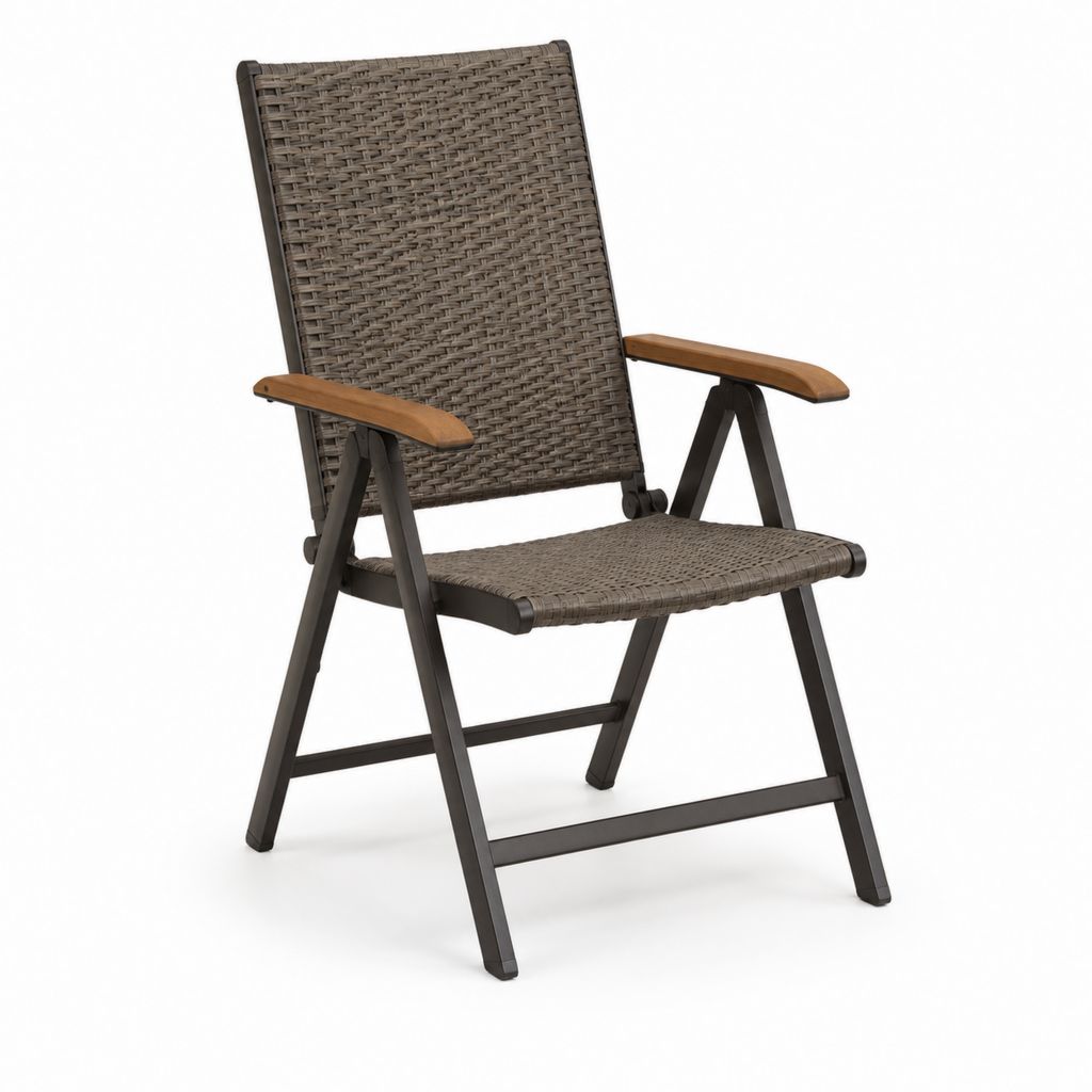 Sedia da giardino pieghevole reclinabile marrone in acciaio e rattan PE 58 x 68 x 108 cm