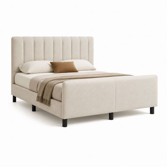 Letto matrimoniale imbottito beige in poliestere rettangolare 160 x 200 cm
