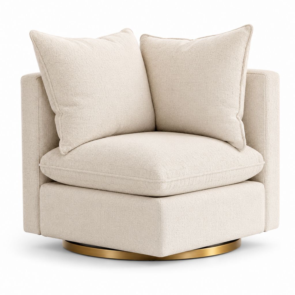 Poltrona girevole da soggiorno beige in poliestere con base in acciaio 85 x 90 x 88 cm