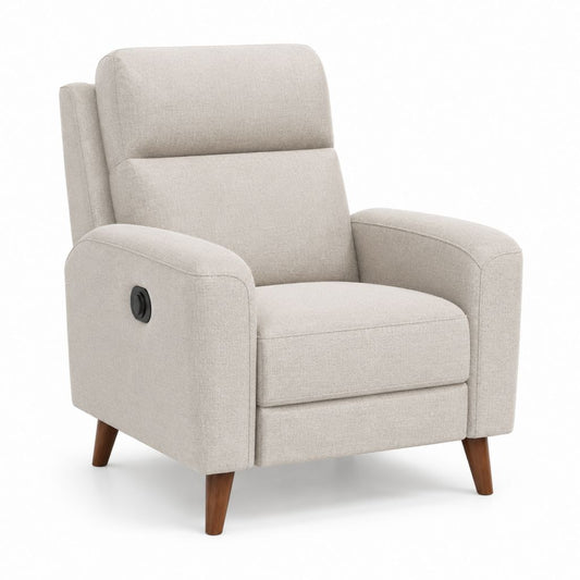 Poltrona reclinabile manuale beige in poliestere con gambe in legno massello 82 x 91 x 102 cm