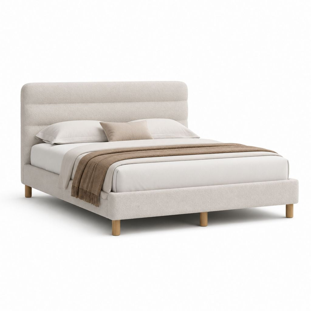 Letto matrimoniale imbottito beige in poliestere 160 x 200 cm