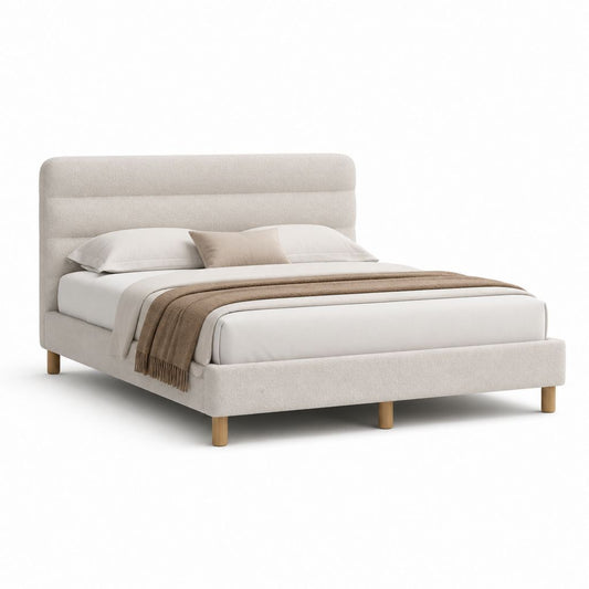Letto matrimoniale imbottito beige in poliestere 160 x 200 cm