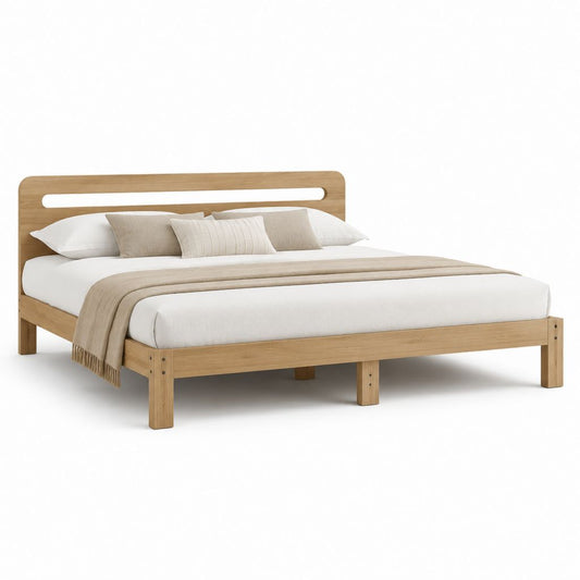 Letto matrimoniale con struttura in legno rovere naturale 160 x 200 cm