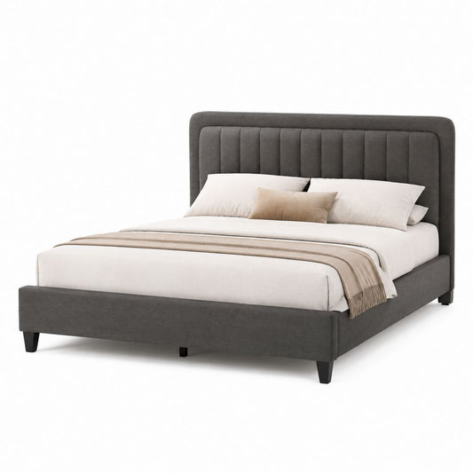 Letto matrimoniale imbottito grigio scuro in poliestere rettangolare per materasso 160 x 200 cm