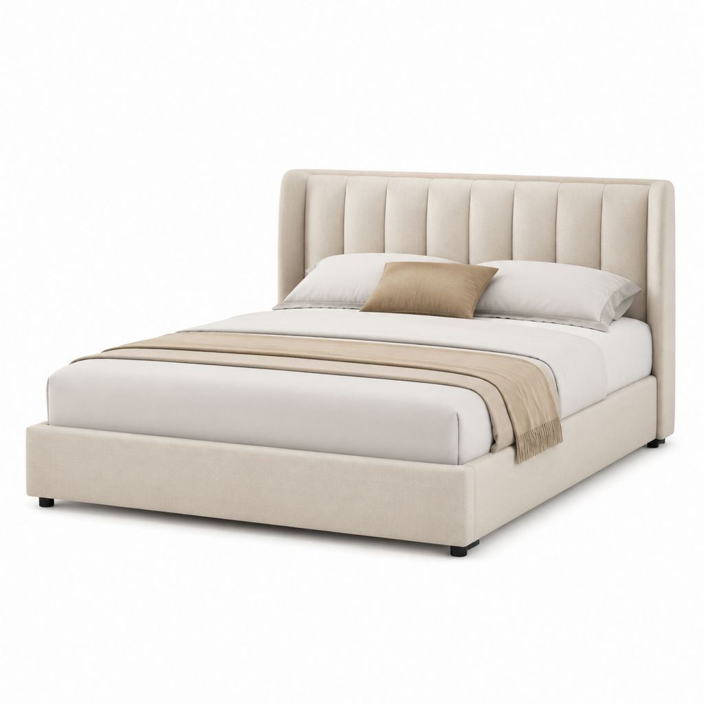 Letto matrimoniale imbottito beige in poliestere rettangolare 174 x 216 x 110 cm per materasso 160 x 200 cm