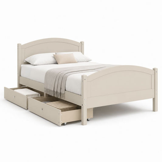 Letto matrimoniale con cassetti beige in legno massello di pino 160 x 200 cm